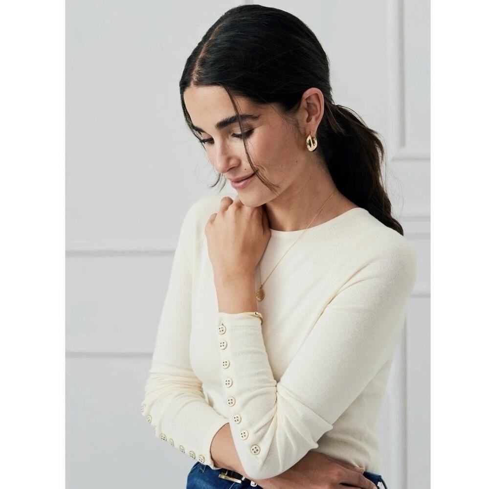 NWOT J.McLaughlin Jamey Raglan Sleeve Sweater Ivory Button Cuff Detail XL